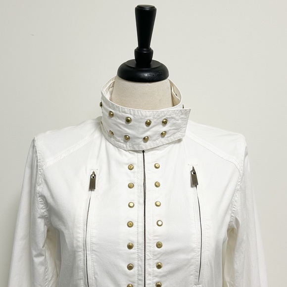 Michael Kors MK White Gold Tone Studded Zip Up Elastic Waistband Jacket Medium - Picture 3 of 12